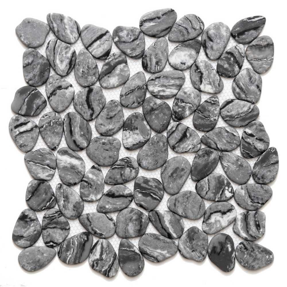 Recycled River Pebble 12"x12" Graphite Glass Matte Mosaic