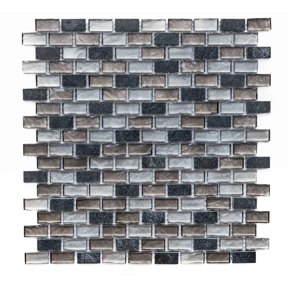 Rustic Mini Brick Anthracite Glass Mixed Mosaic