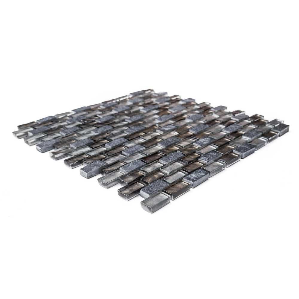 Rustic Mini Brick Anthracite Glass Mixed Mosaic