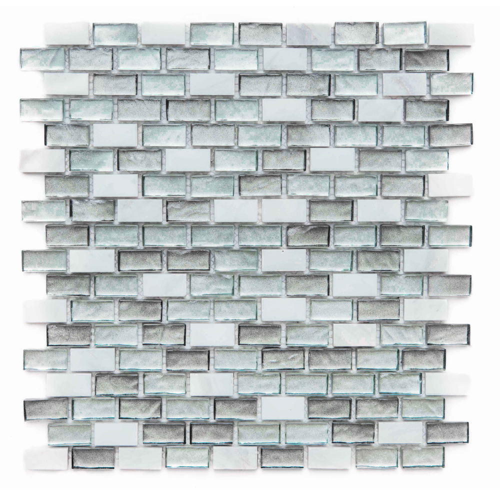 Rustic Mini Brick White Glass Mixed Mosaic