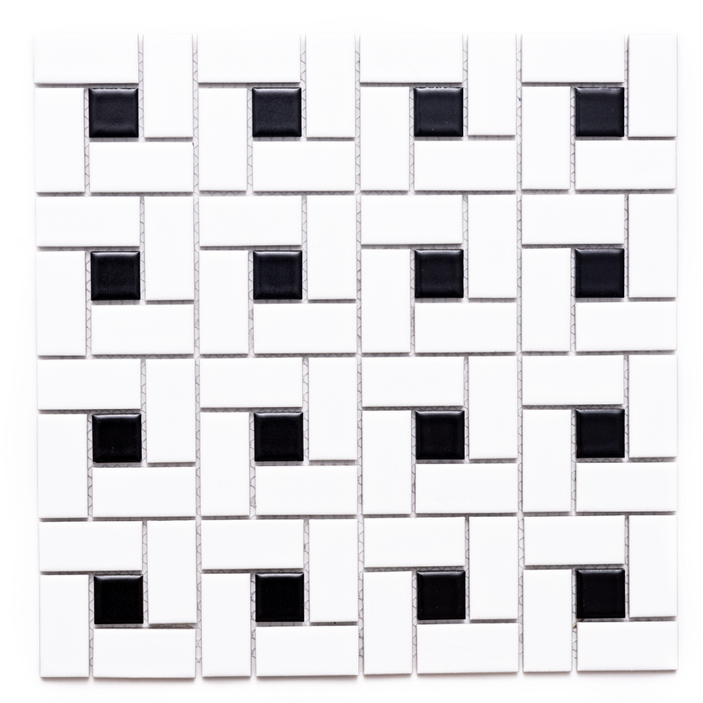 Simply Mosaic Spiral 1"x2" Black & White Porcelain Matte Mosaic