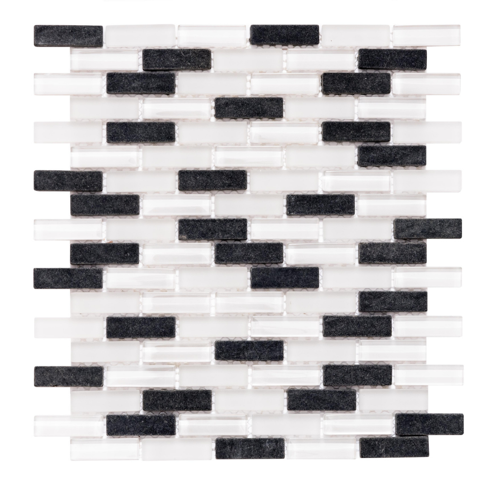 Vetro Marmi 12"x12" Black & White Glass Mixed Mosaic