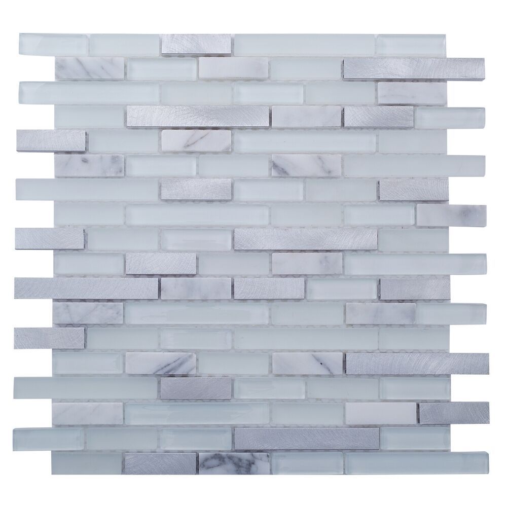 Vetro Marmi 12"x12" Carrara And Steel Glass Mixed Mosaic