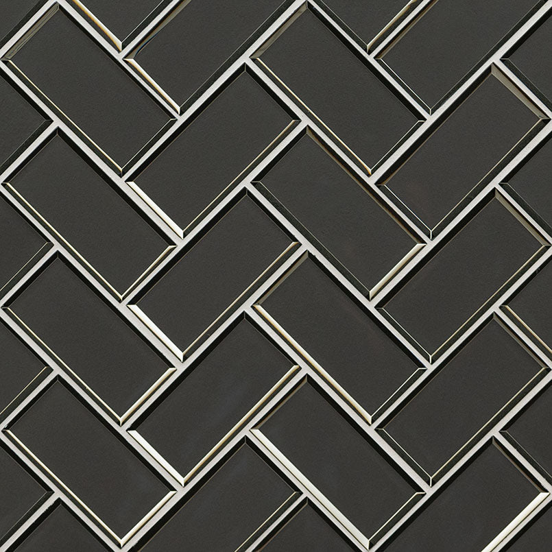 Metallic Gray Bevel Herringbone