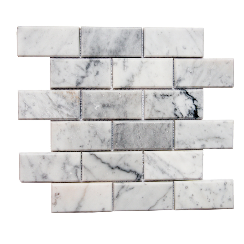 Beveled 2"x4" Carrara Marble Polished Mosaic