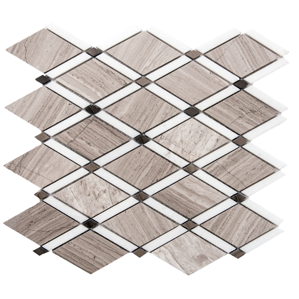 Diamante 2"x2" Wooden White Marble Polished Mosaic