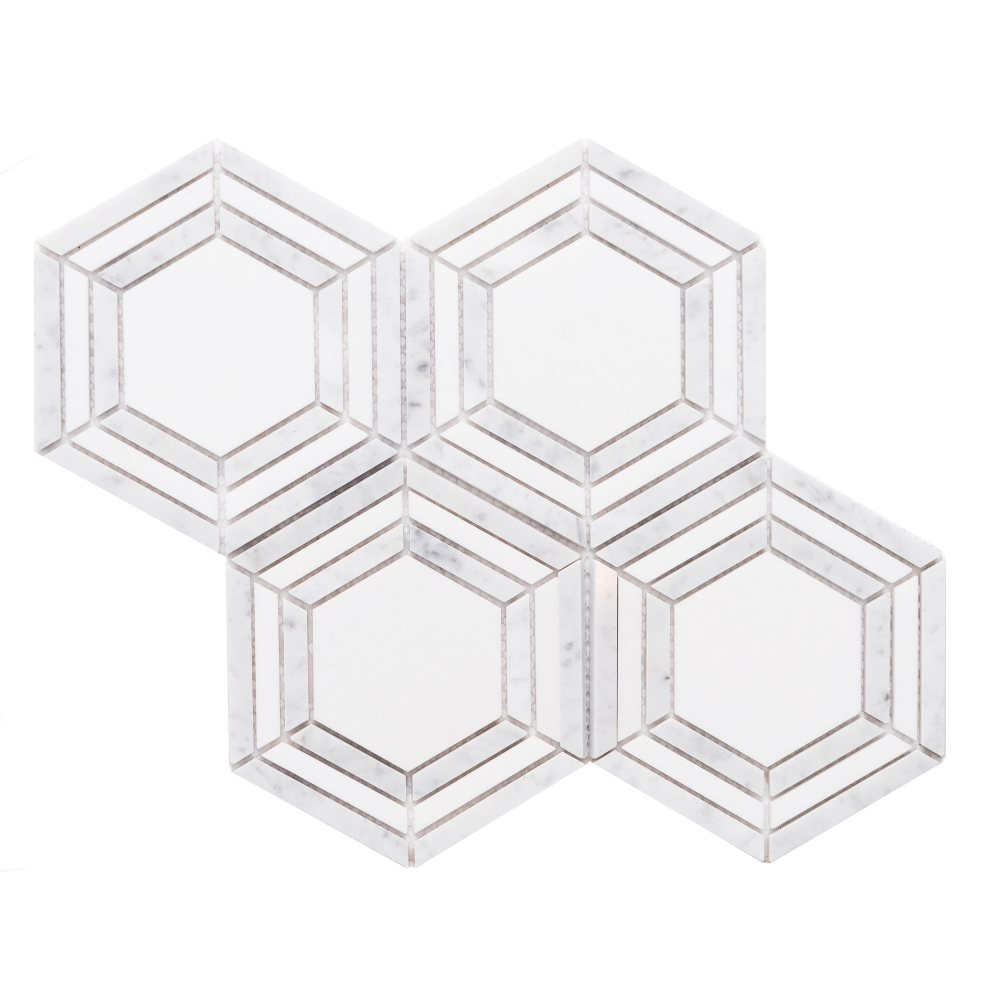 Large Hex 6"x6" Carrara And Thassos White Marble Polished Mosaic