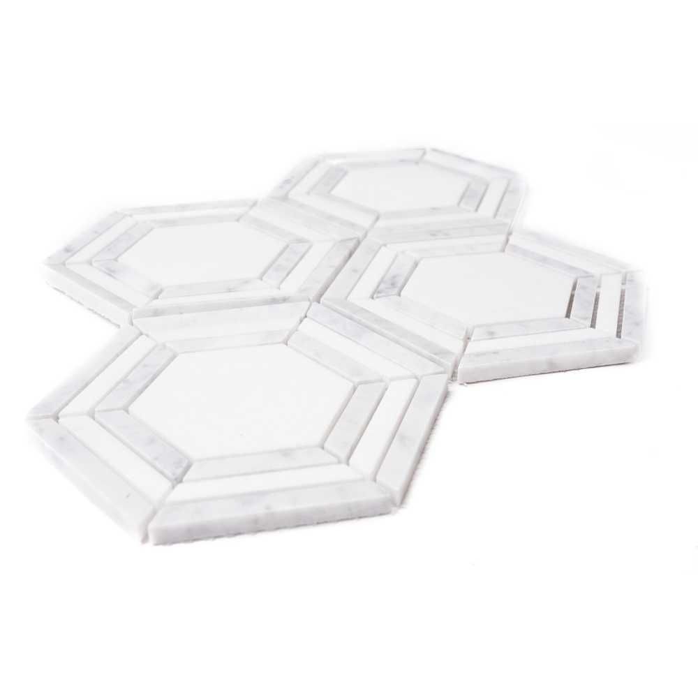 Large Hex 6"x6" Carrara And Thassos White Marble Polished Mosaic