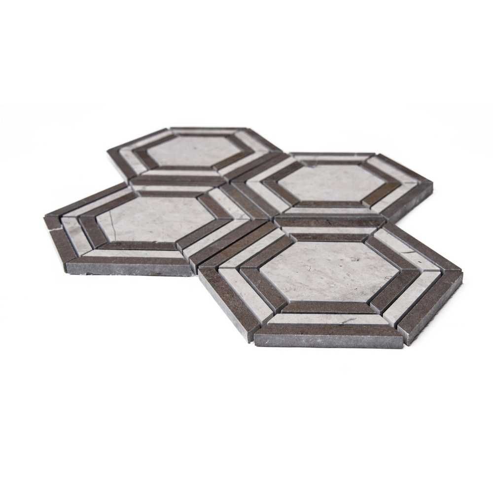 Large Hex 6"x6" Thala Grey And Foussana Marble Polished Mosaic