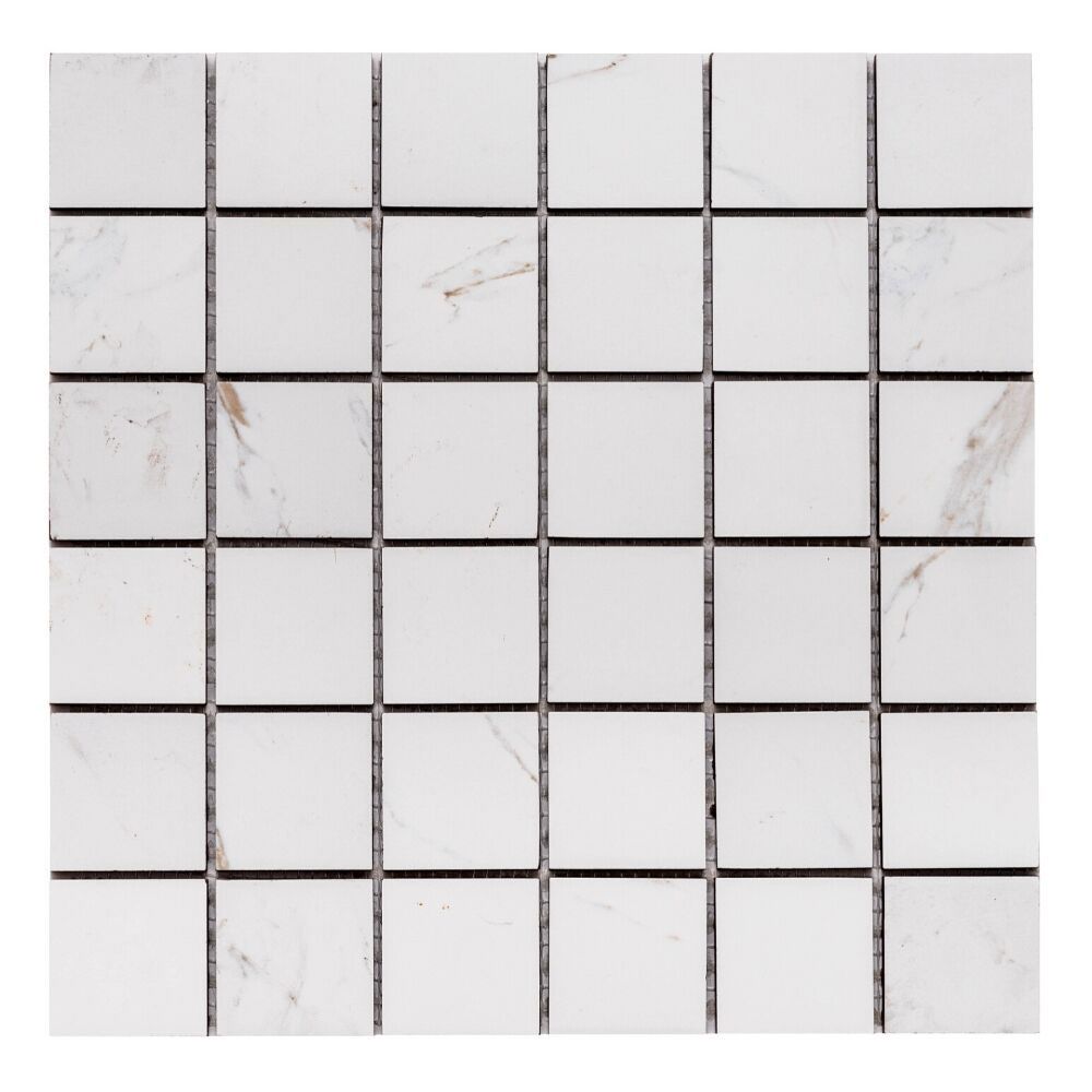 Calacatta 2"x2" White Porcelain Matte Mosaic