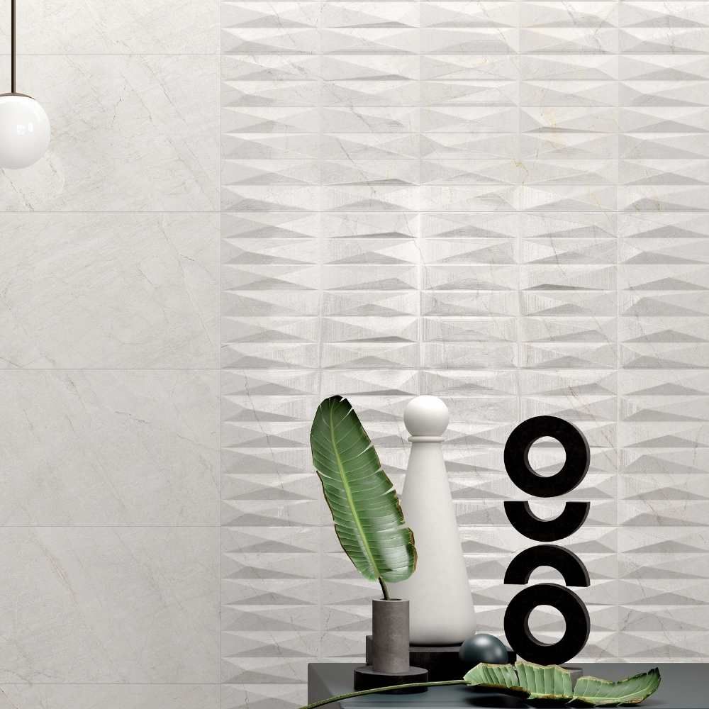 Keops 12"x40" White Ceramic Glossy Tile