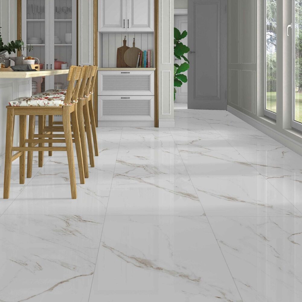 Naos 24"x24" White Porcelain Glossy Tile