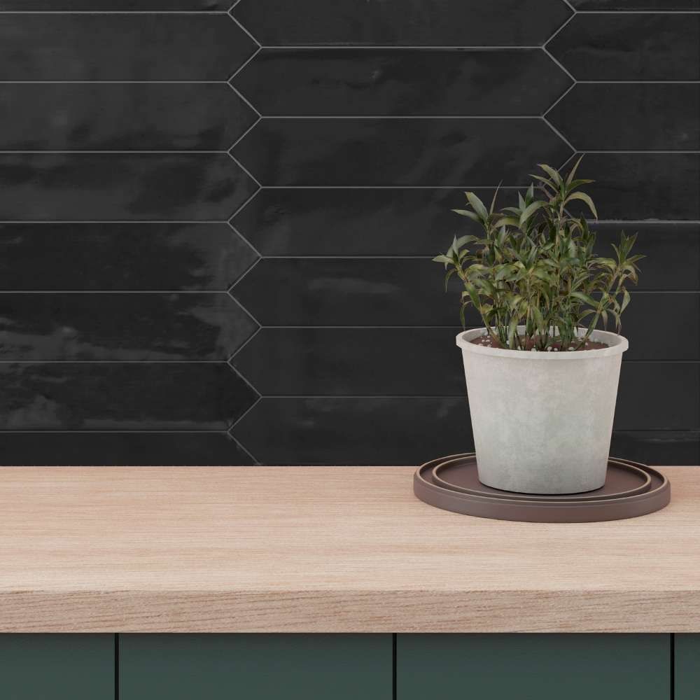 Tribeca Pickett Black Ceramic Glossy Tile