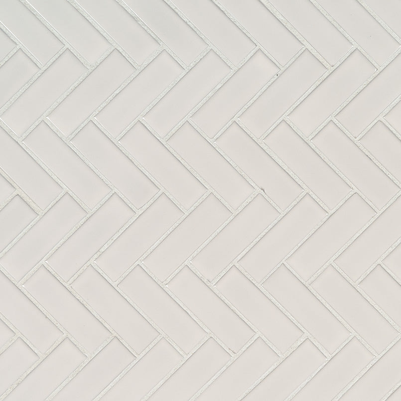 White Glossy Herringbone Mosaic